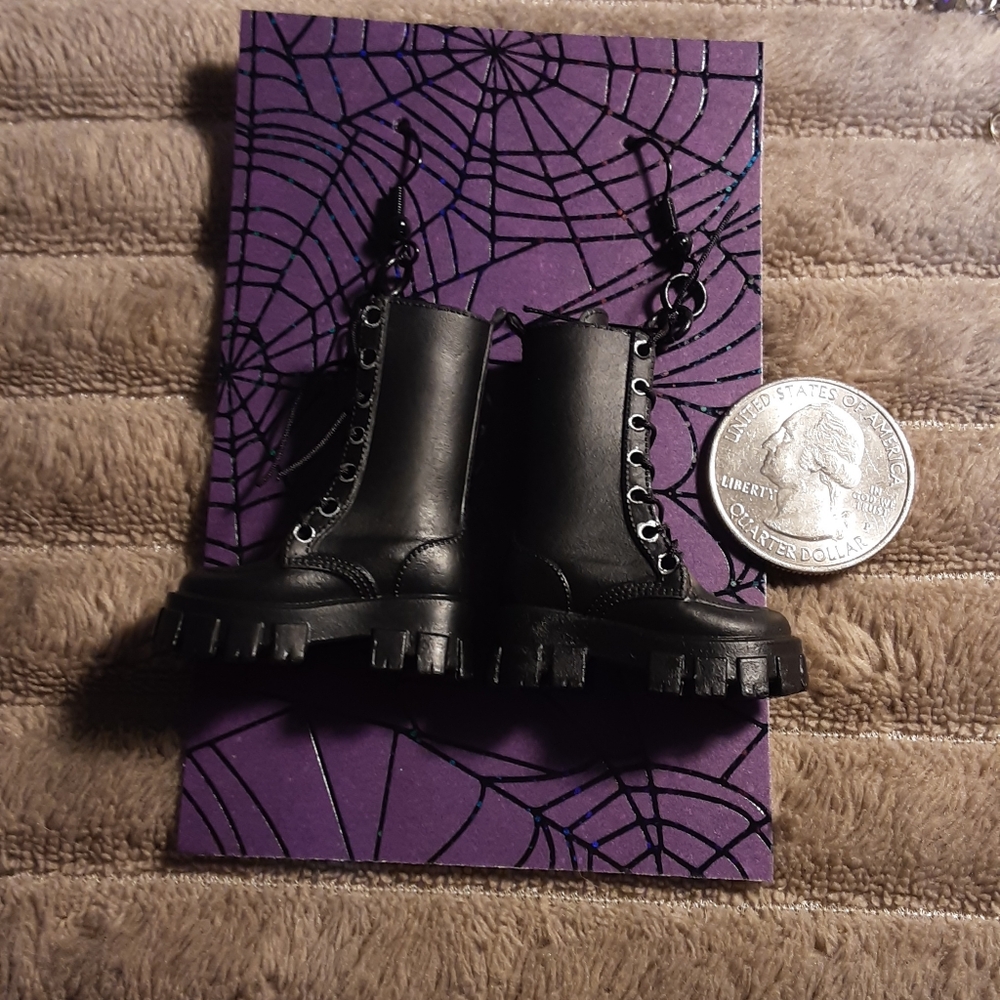Handmade Combat Boots Earrings Goth Black